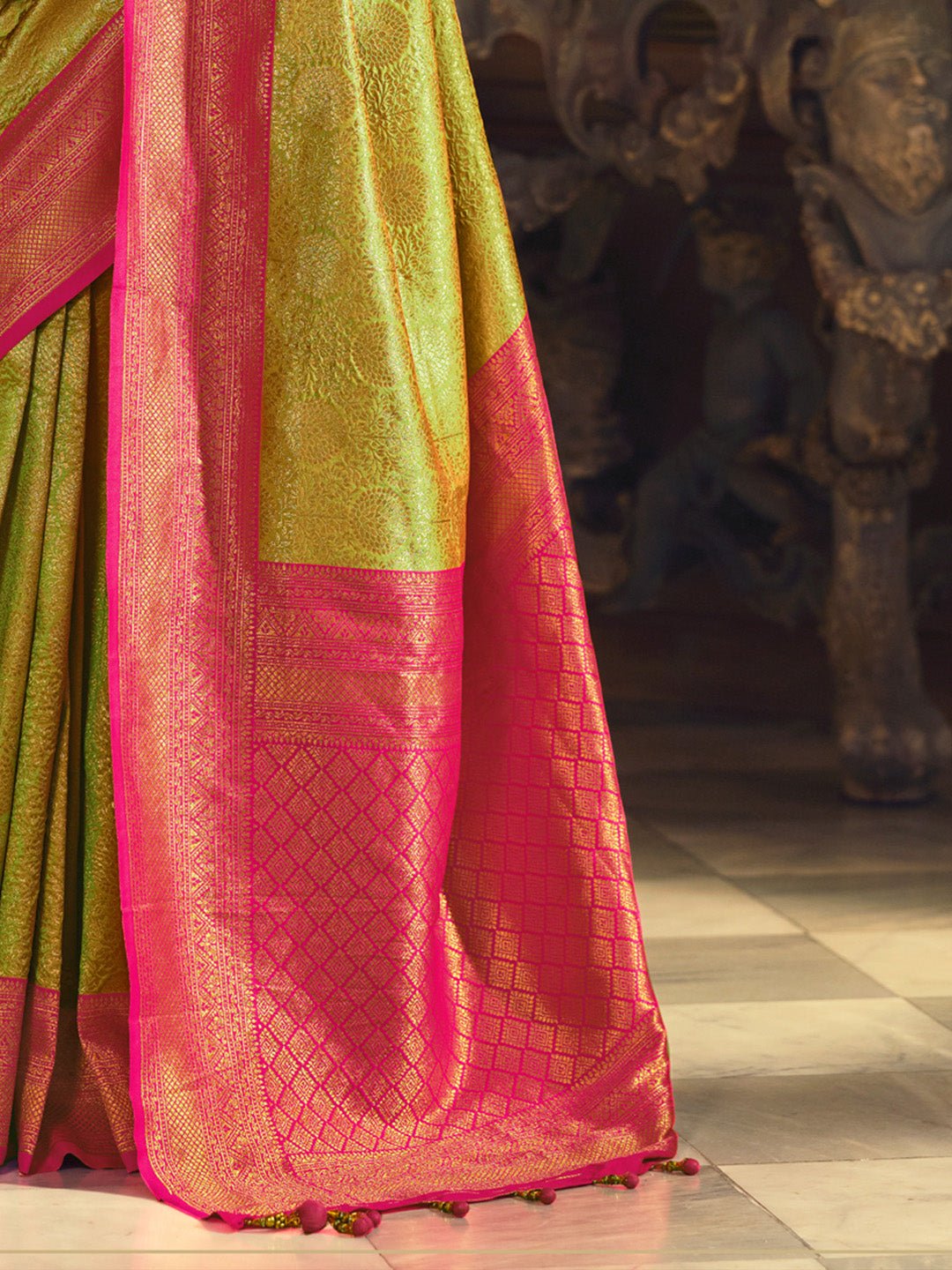 Heritage Olive Green and Pink Banarasi Saree - Ressa