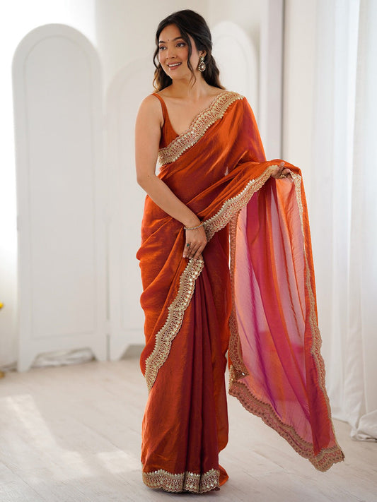 Heritage Rust Silk Blend Saree - Ressa