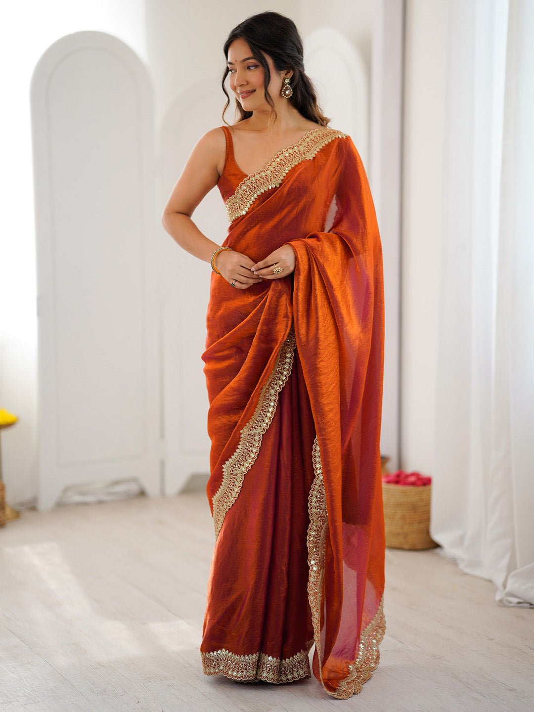 Heritage Rust Silk Blend Saree - Ressa