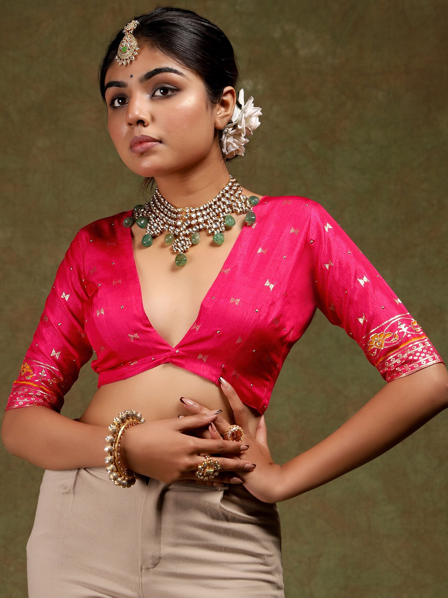 Heritage Sage Green and Pink Patola Silk Blend Saree - Ressa