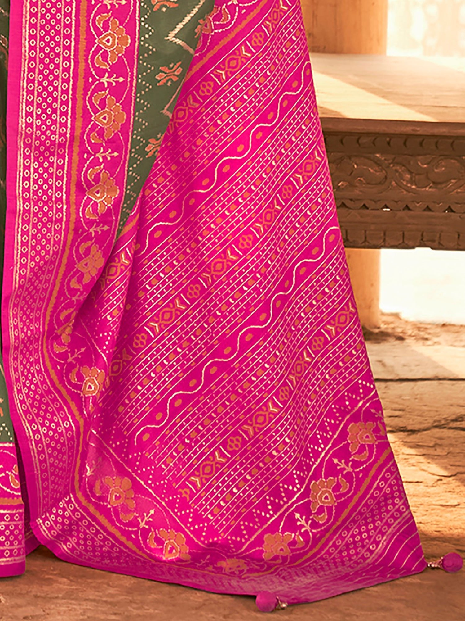 Heritage Sage Green and Pink Patola Silk Blend Saree - Ressa
