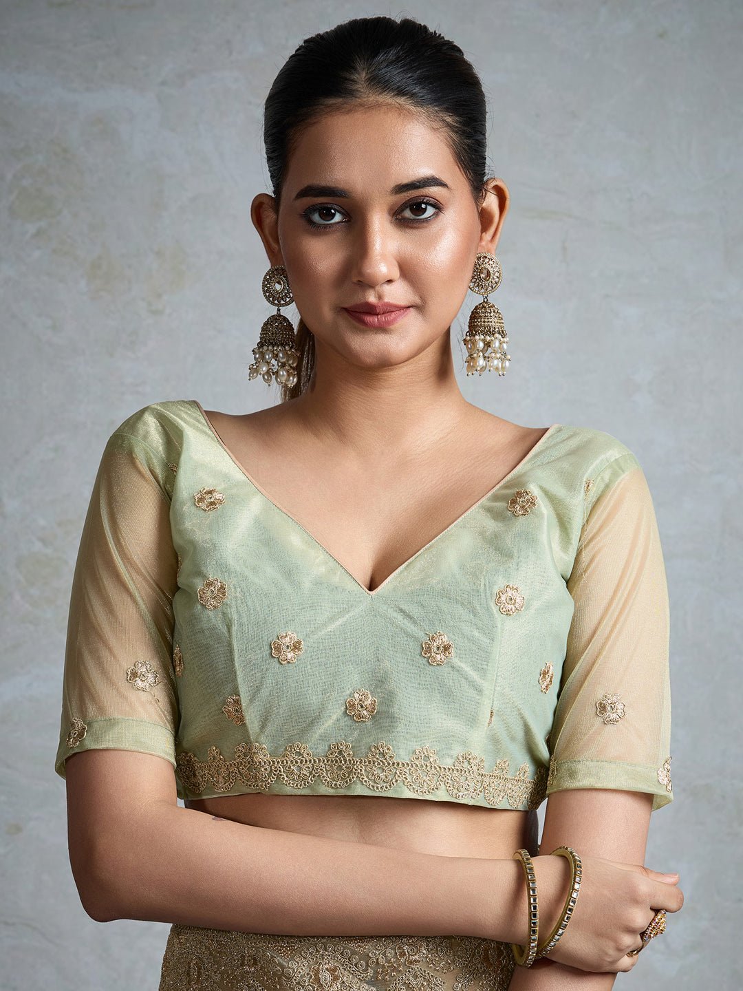 Heritage Sage Green Silk Blend Saree - Ressa