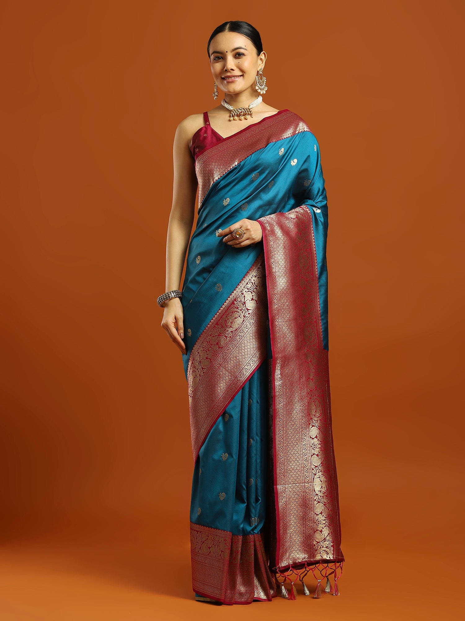 Heritage Teal and Mazenta Banarasi Silk Blend Saree - Ressa
