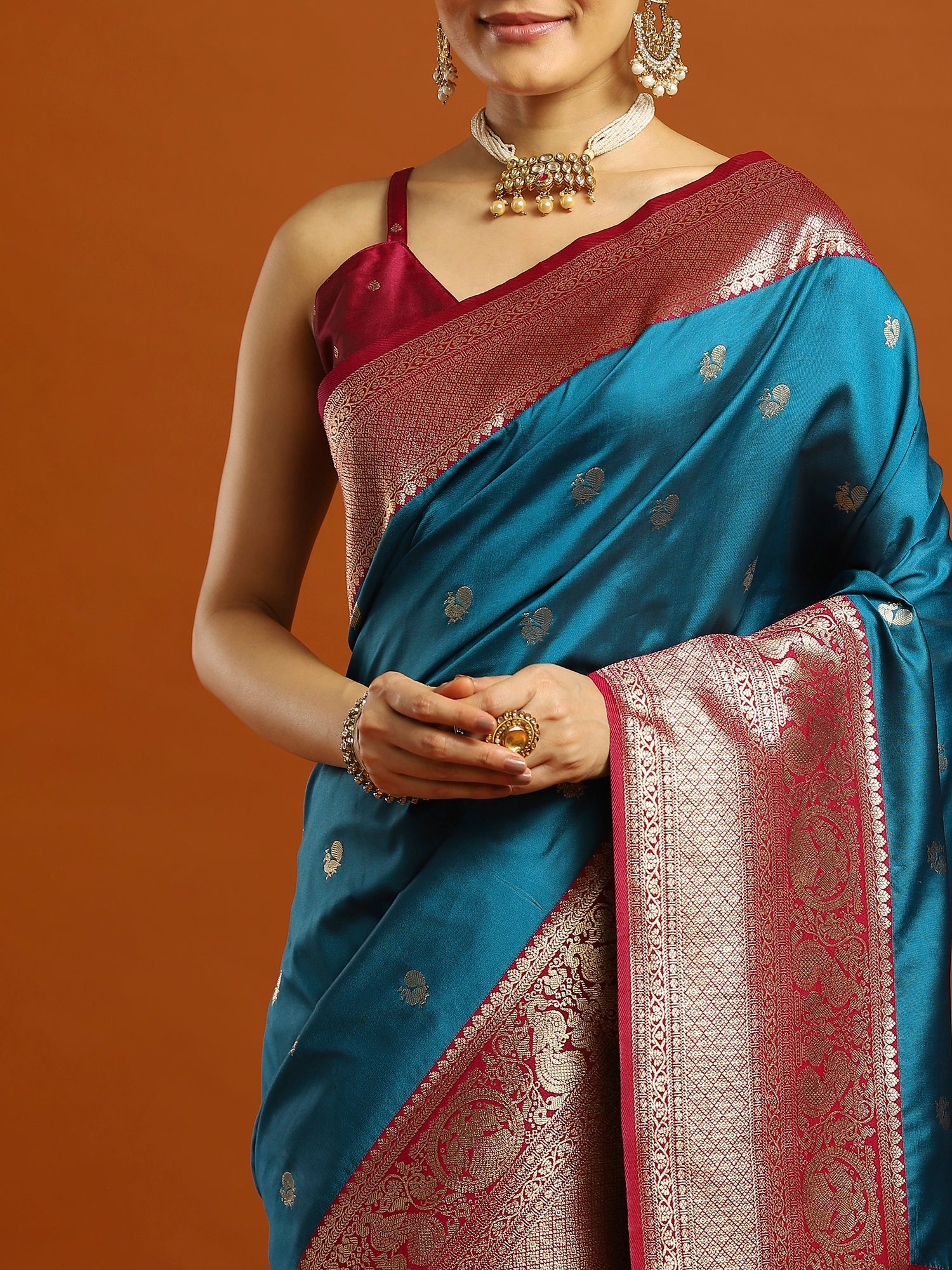 Heritage Teal and Mazenta Banarasi Silk Blend Saree - Ressa