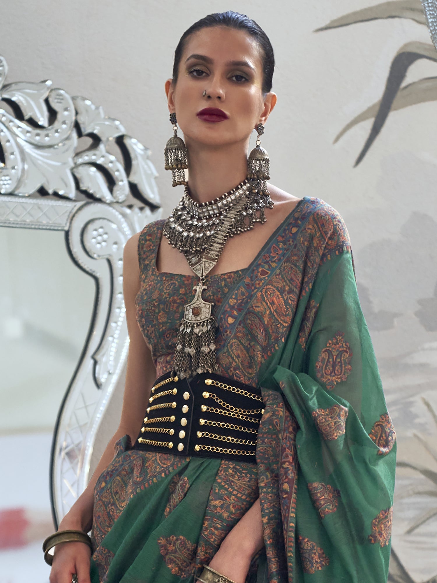 Heritage Teal Green Silk Blend Zari Woven Saree - Ressa