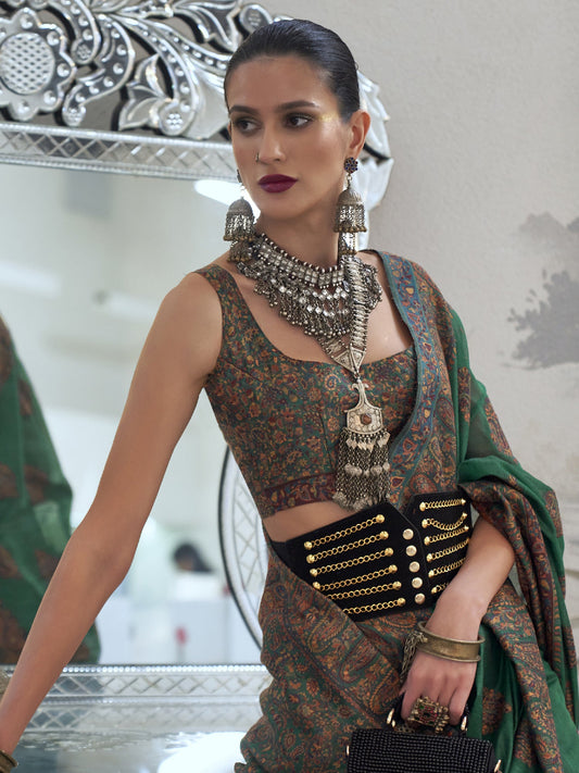 Heritage Teal Green Silk Blend Zari Woven Saree - Ressa