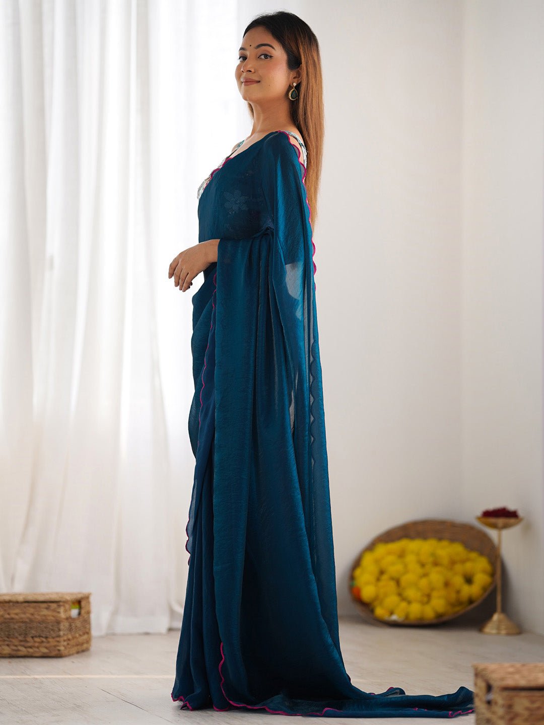 Heritage Teal Polyester Saree - Ressa