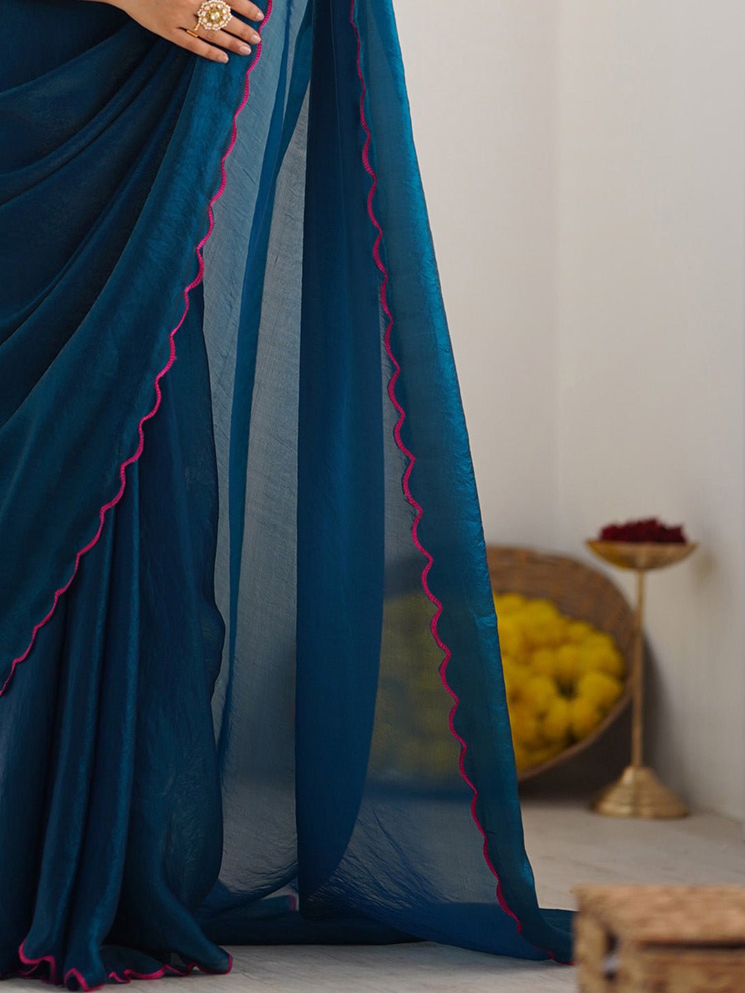 Heritage Teal Polyester Saree - Ressa