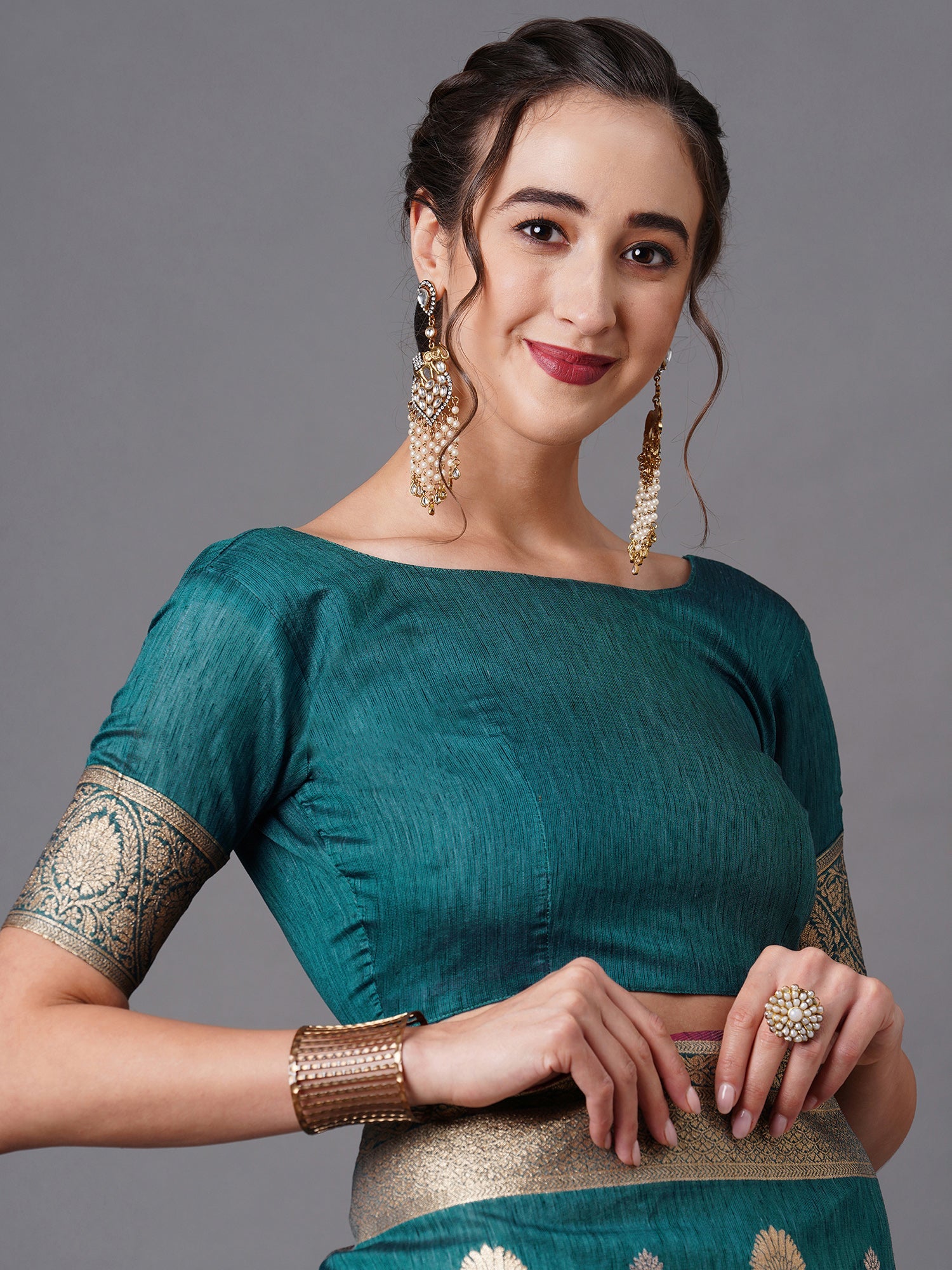 Heritage Teal Silk Blend Banarasi Saree - Ressa