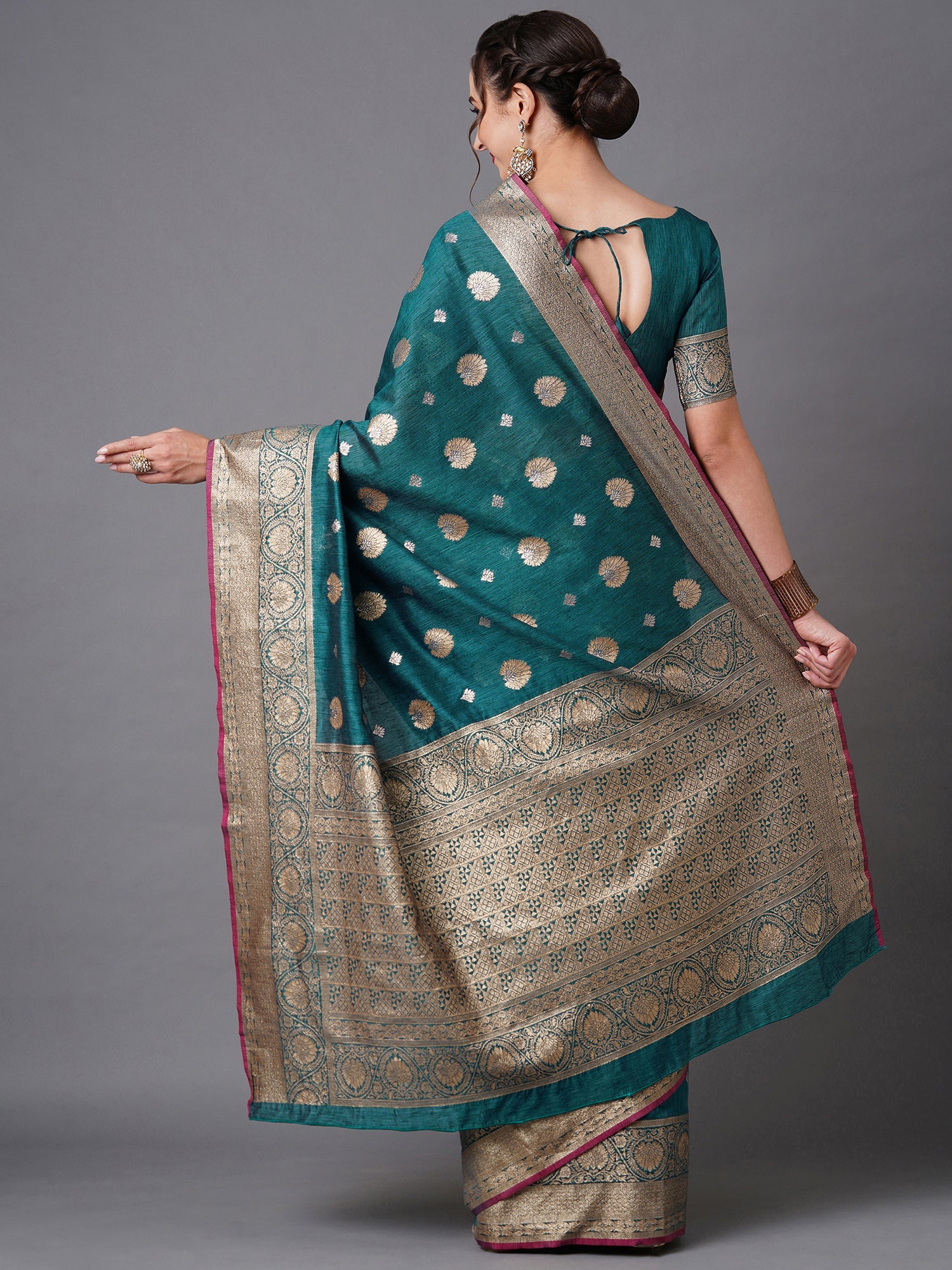 Heritage Teal Silk Blend Banarasi Saree - Ressa