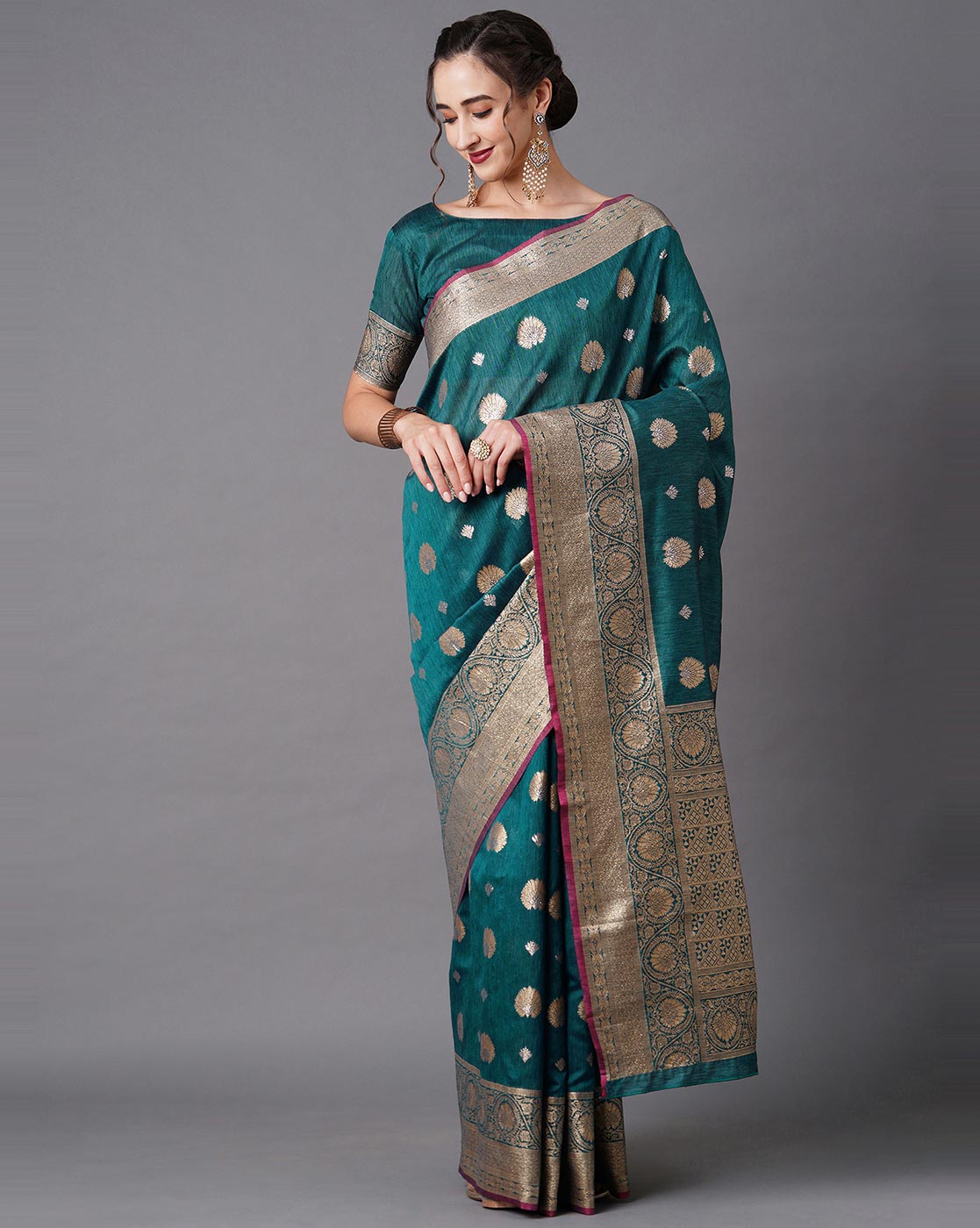 Heritage Teal Silk Blend Banarasi Saree - Ressa