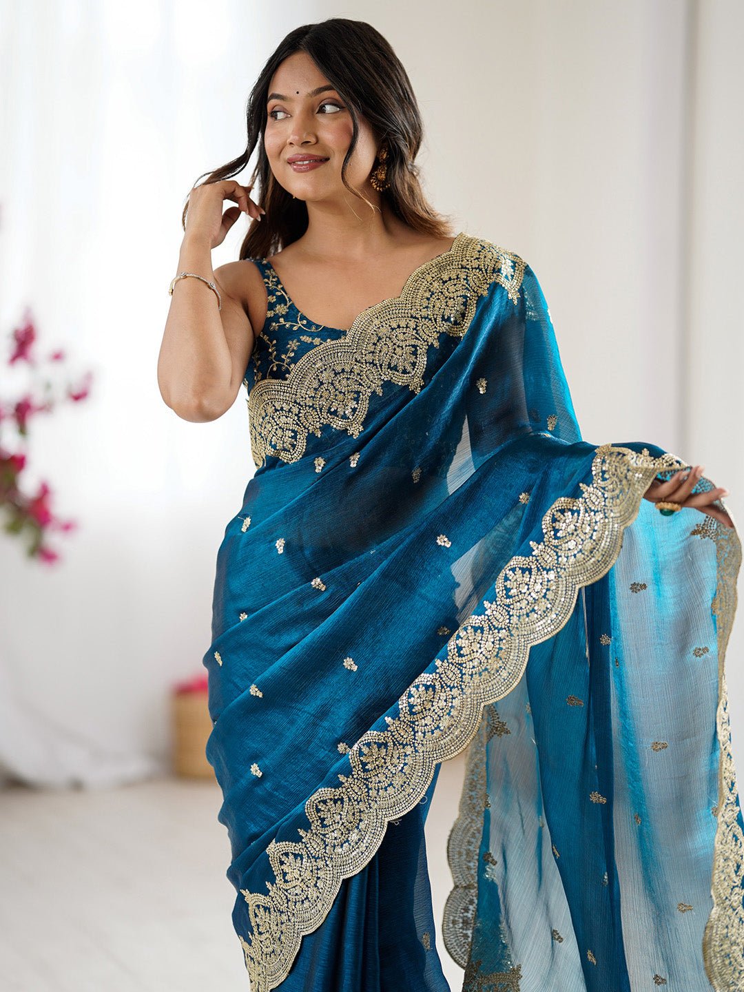Heritage Teal Silk Blend Saree - Ressa