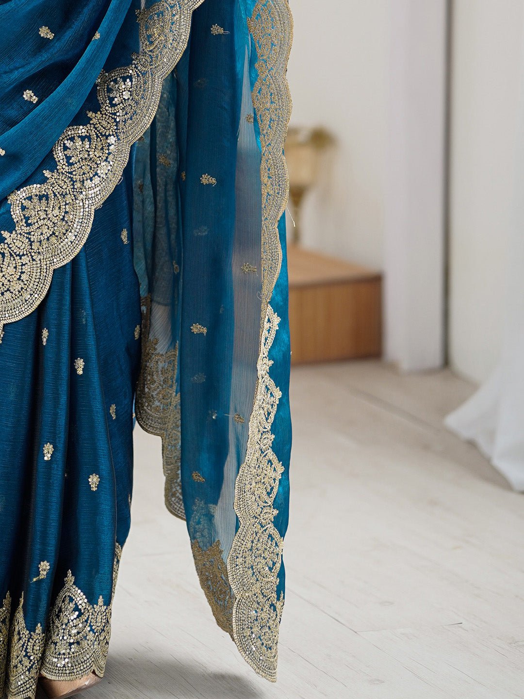 Heritage Teal Silk Blend Saree - Ressa