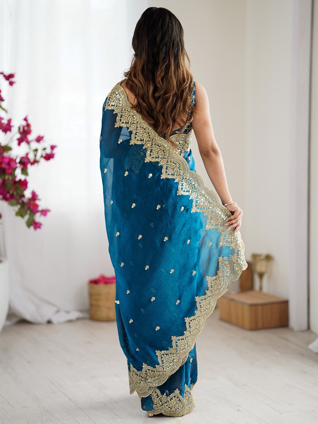 Heritage Teal Silk Blend Saree - Ressa