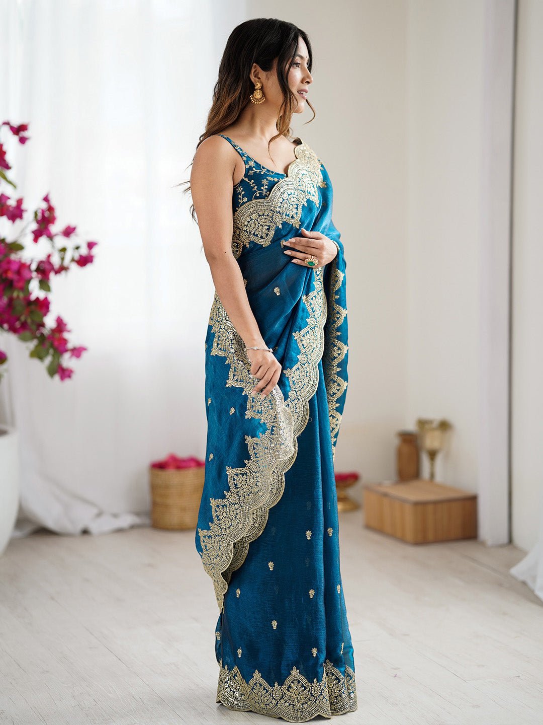 Heritage Teal Silk Blend Saree - Ressa