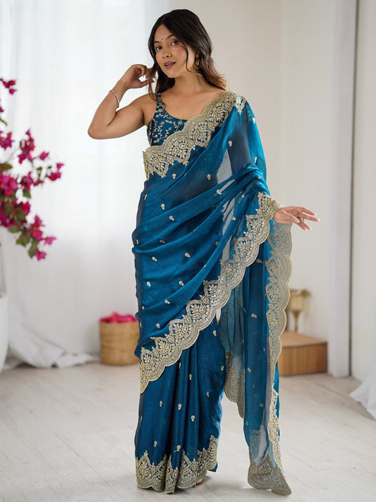 Heritage Teal Silk Blend Saree - Ressa