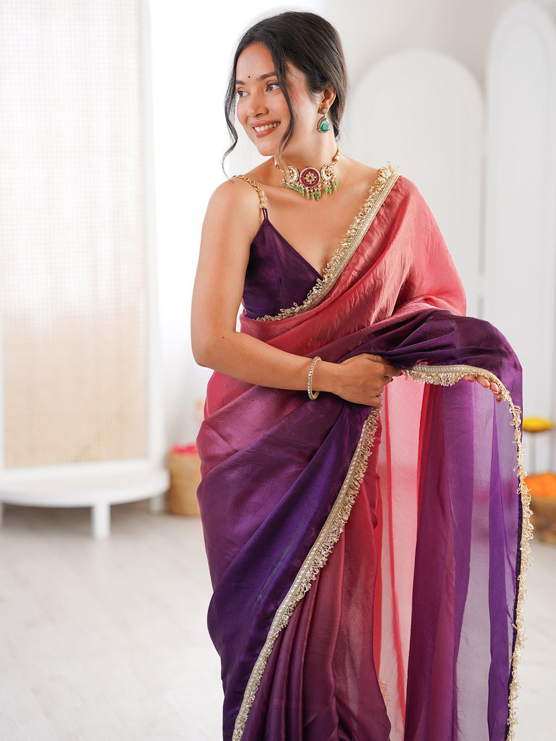 Heritage Violet and Pink Silk Blend Saree - Ressa