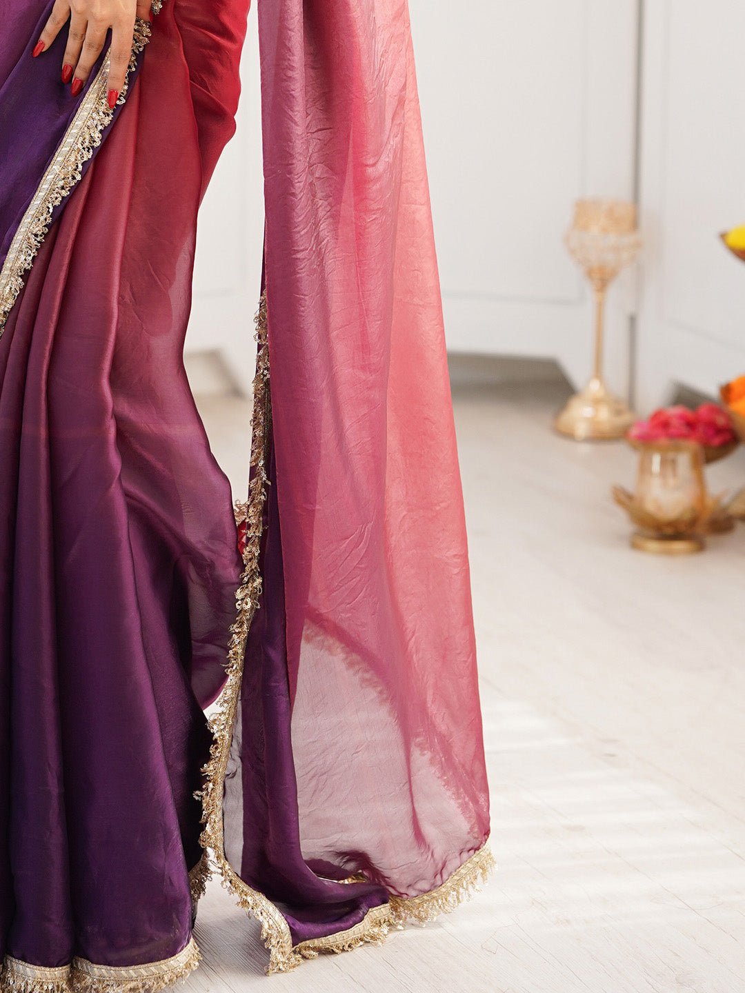 Heritage Violet and Pink Silk Blend Saree - Ressa