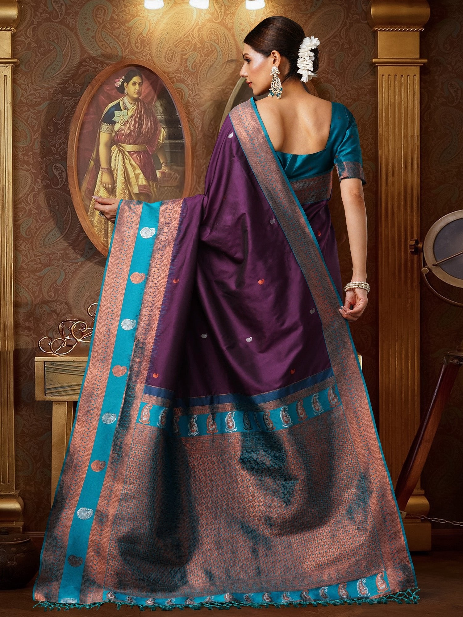 Heritage Violet Banarasi Silk Blend Saree - Ressa