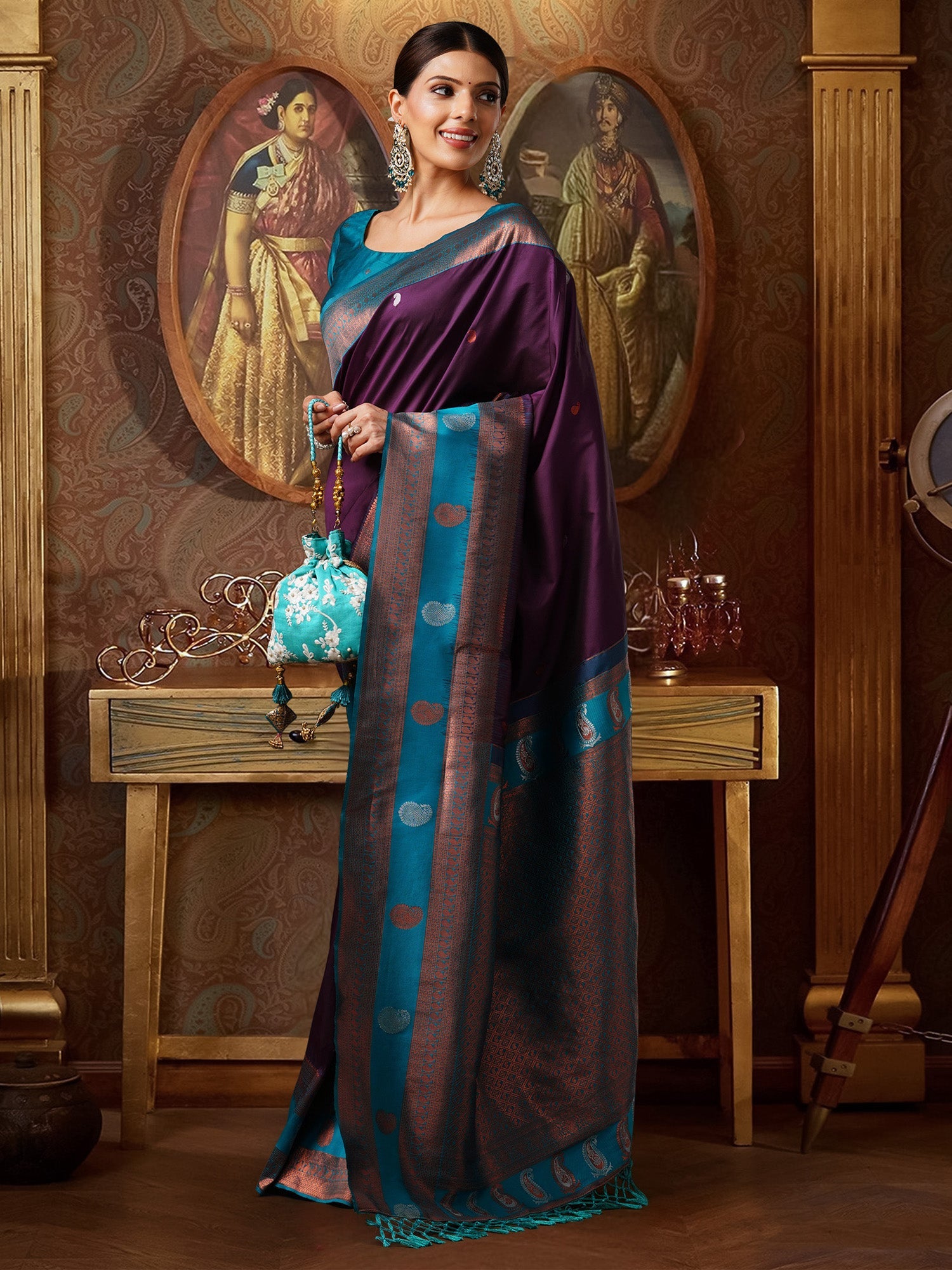 Heritage Violet Banarasi Silk Blend Saree - Ressa