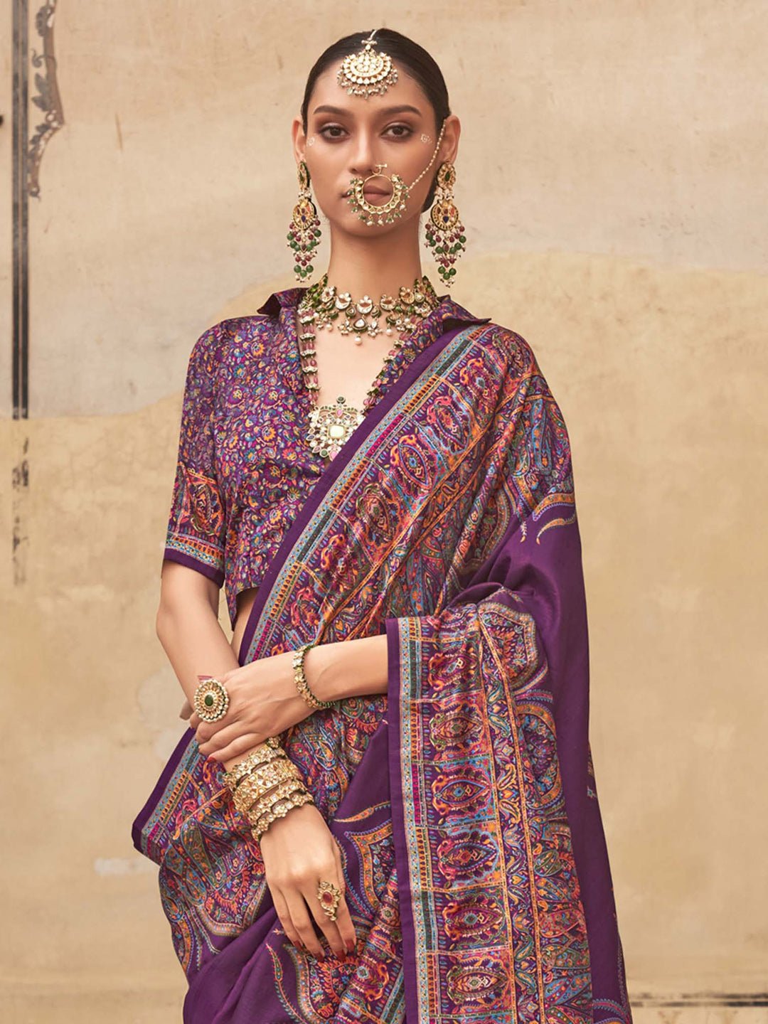 Heritage Violet Silk Blend Saree - Ressa