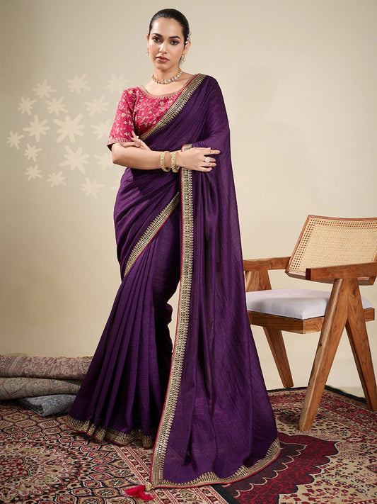 Heritage Violet Silk Blend Saree - Ressa