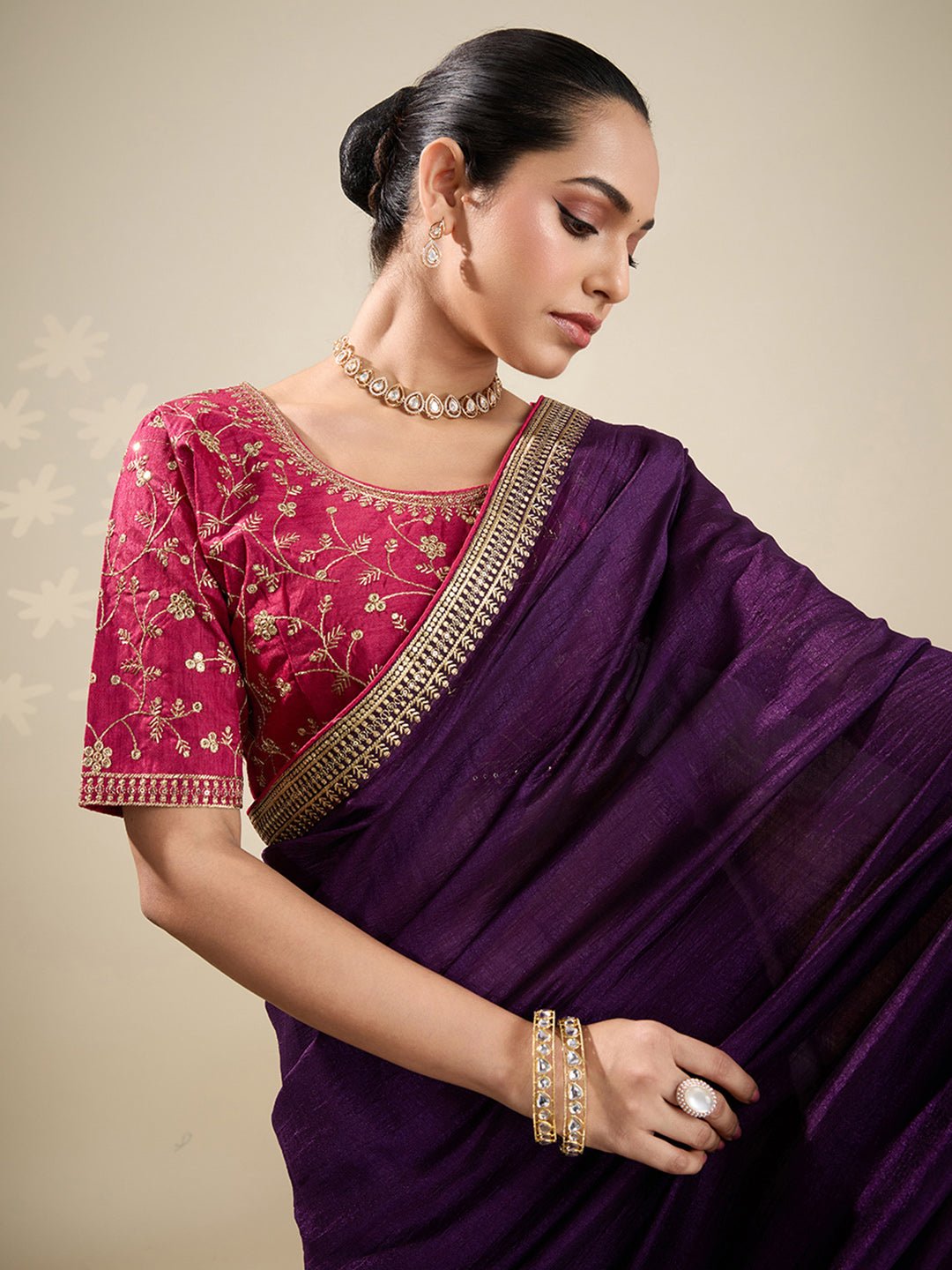 Heritage Violet Silk Blend Saree - Ressa
