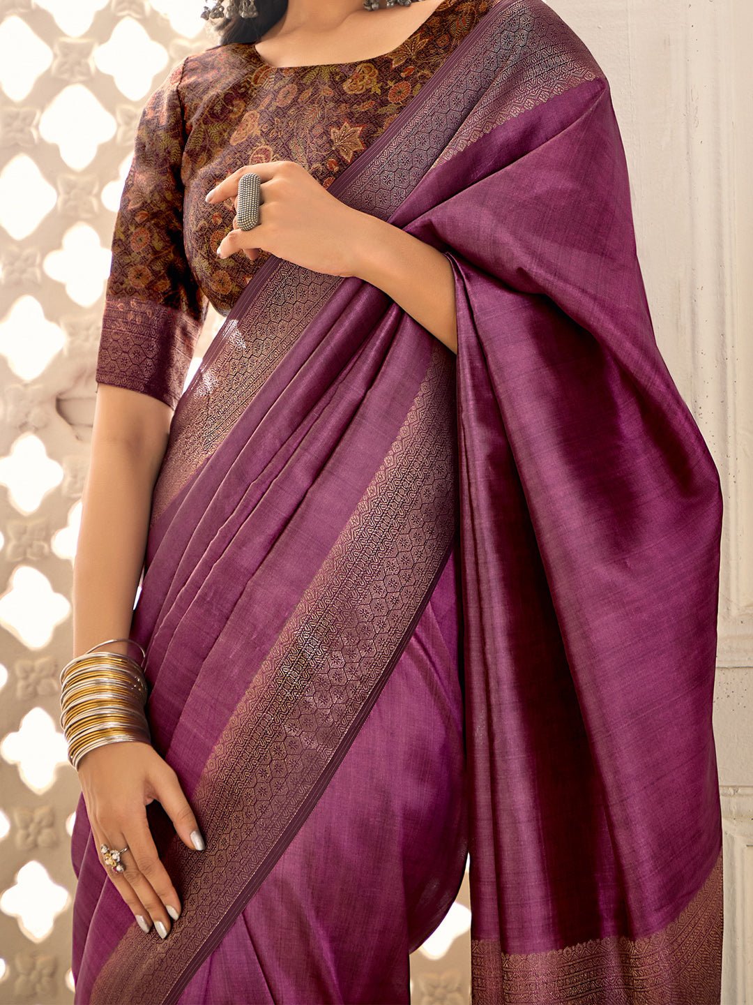 Heritage Violet Silk Blend Saree - Ressa