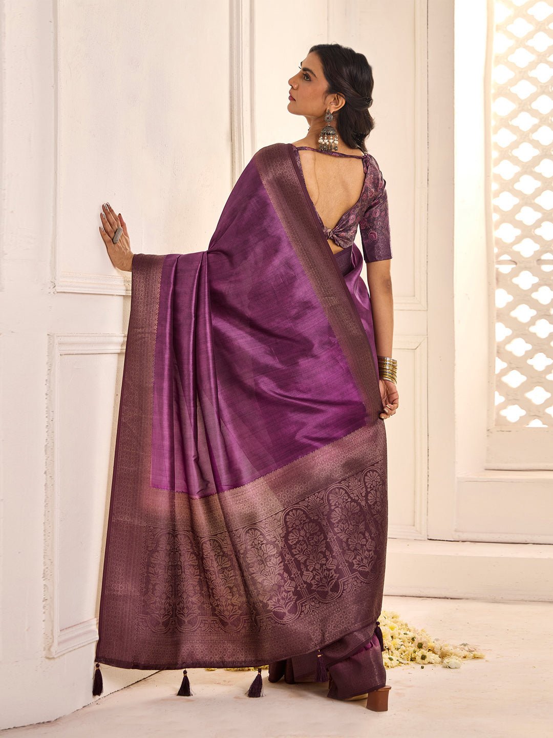 Heritage Violet Silk Blend Saree - Ressa