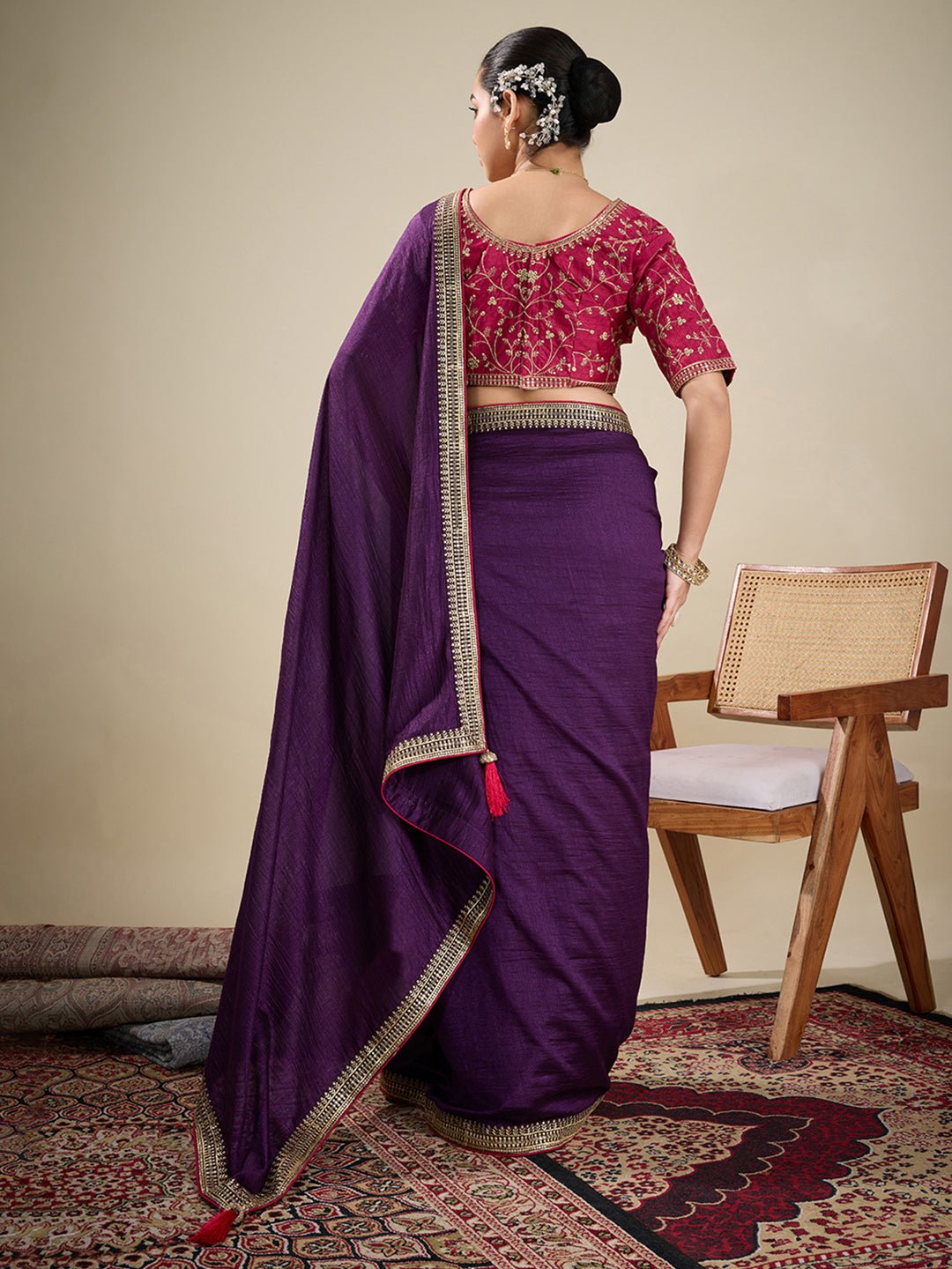 Heritage Violet Silk Blend Saree - Ressa