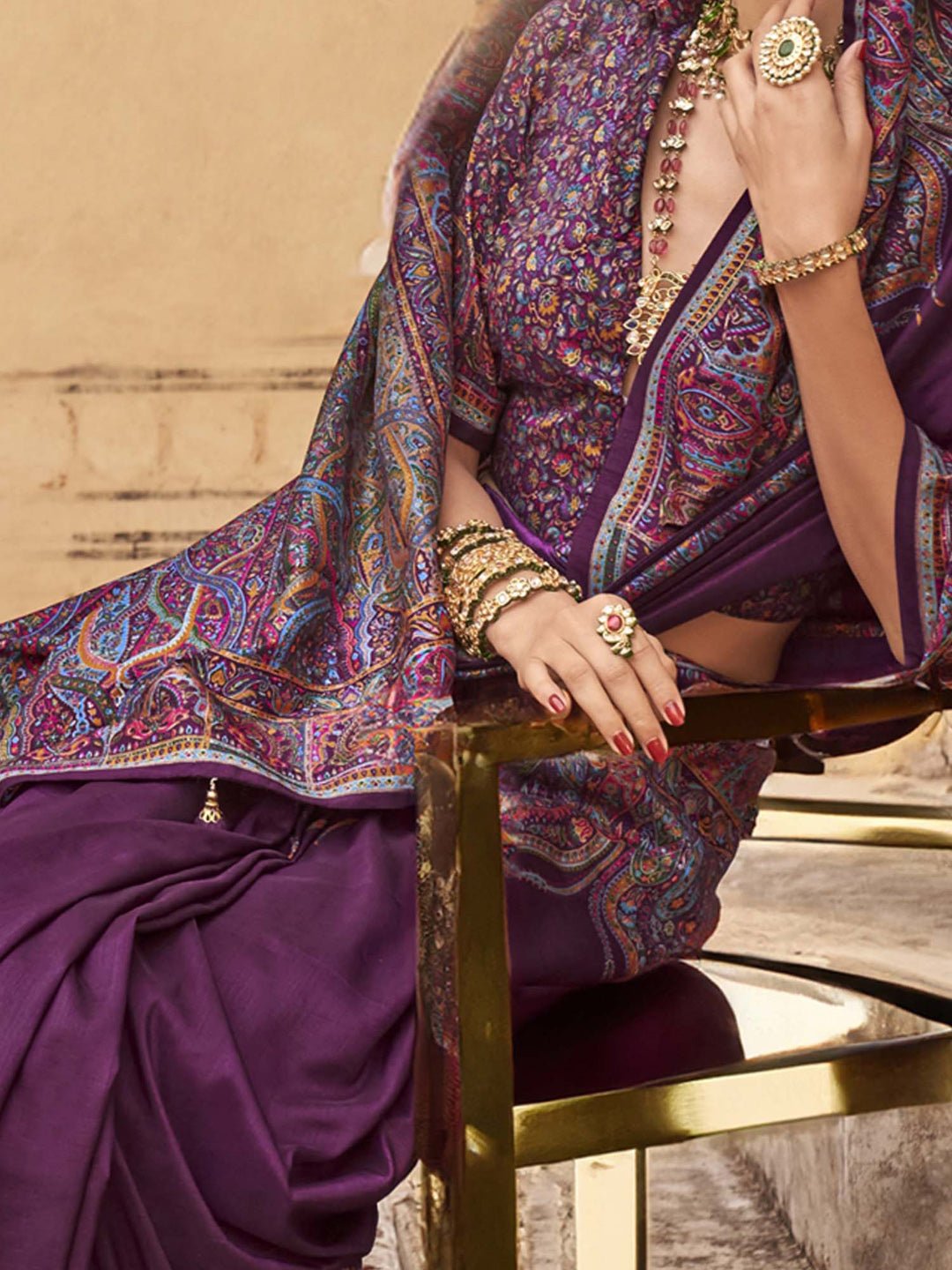 Heritage Violet Silk Blend Saree - Ressa