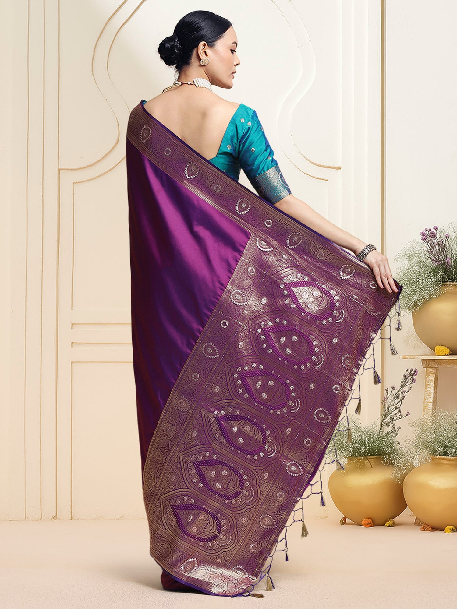 Heritage Violet with Zari Woven Banarasi Silk Blend Saree - Ressa