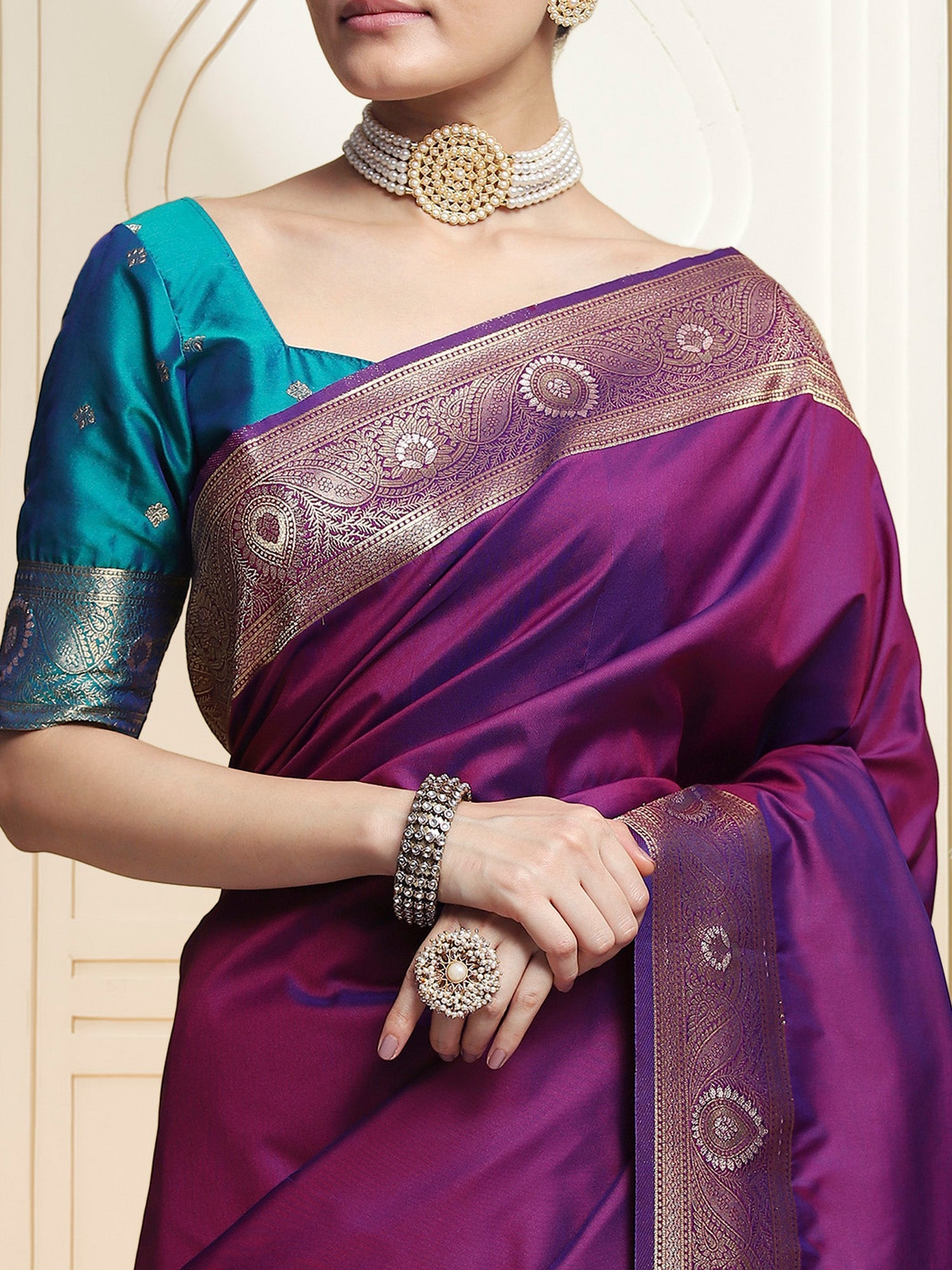 Heritage Violet with Zari Woven Banarasi Silk Blend Saree - Ressa