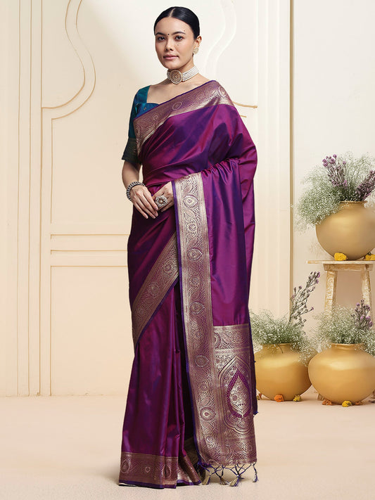 Heritage Violet with Zari Woven Banarasi Silk Blend Saree - Ressa