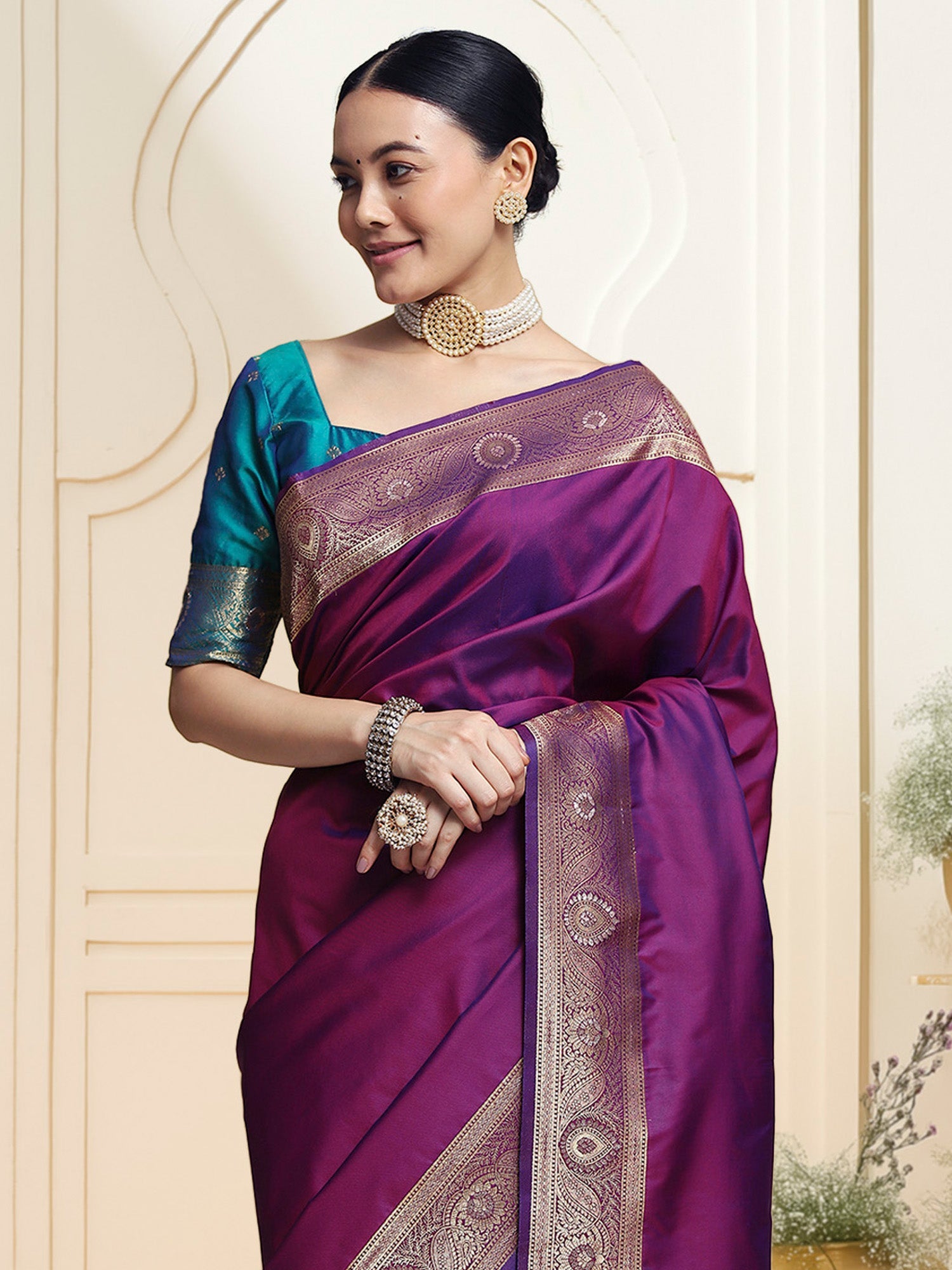 Heritage Violet with Zari Woven Banarasi Silk Blend Saree - Ressa