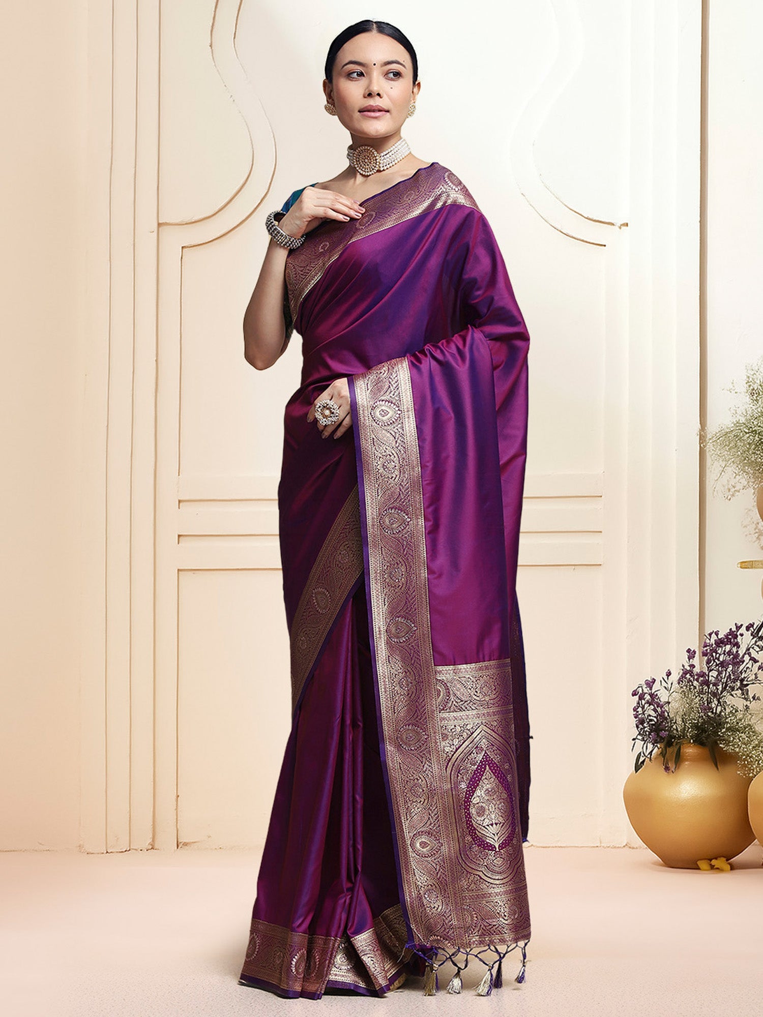 Heritage Violet with Zari Woven Banarasi Silk Blend Saree - Ressa