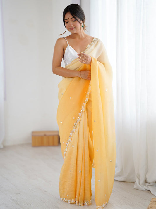 Heritage Yellow Silk Blend Saree - Ressa