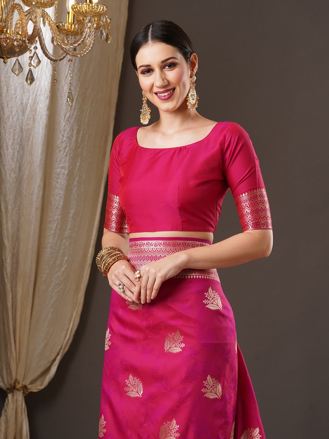 Hot Pink Banarasi Silk Saree - Ressa