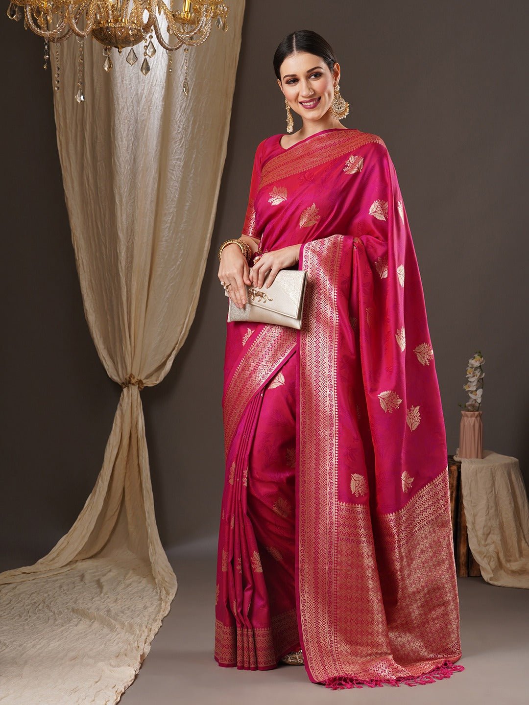 Hot Pink Banarasi Silk Saree - Ressa