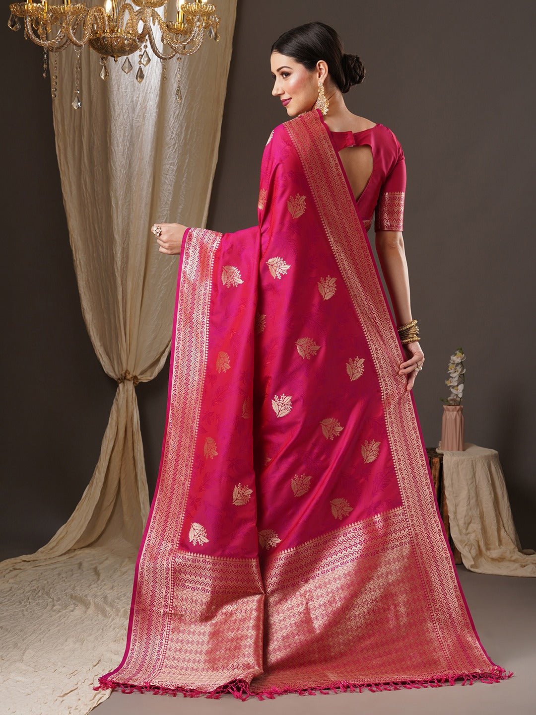 Hot Pink Banarasi Silk Saree - Ressa