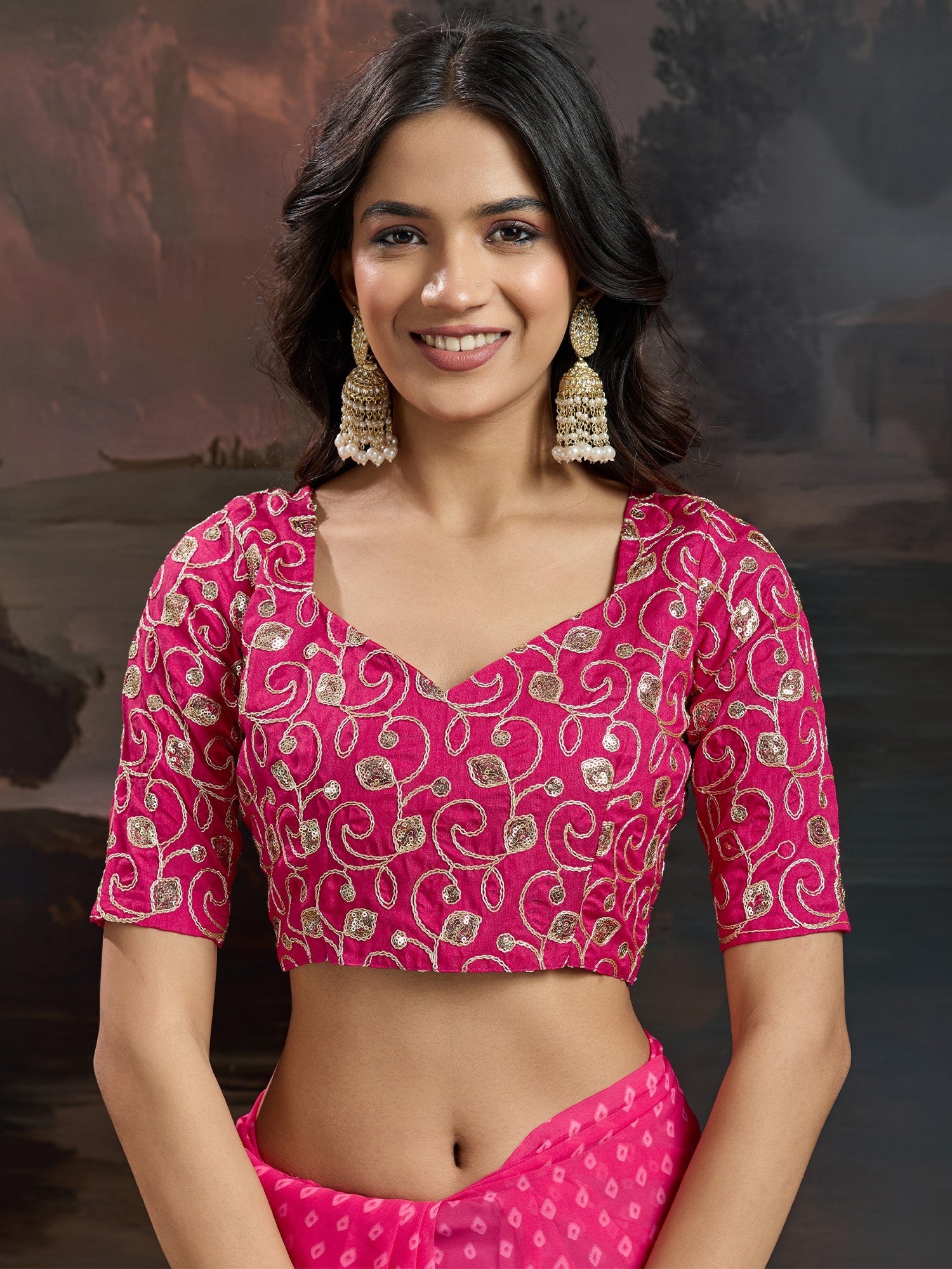 HOT PINK BANDHANI GEORGETTE SAREE - Ressa