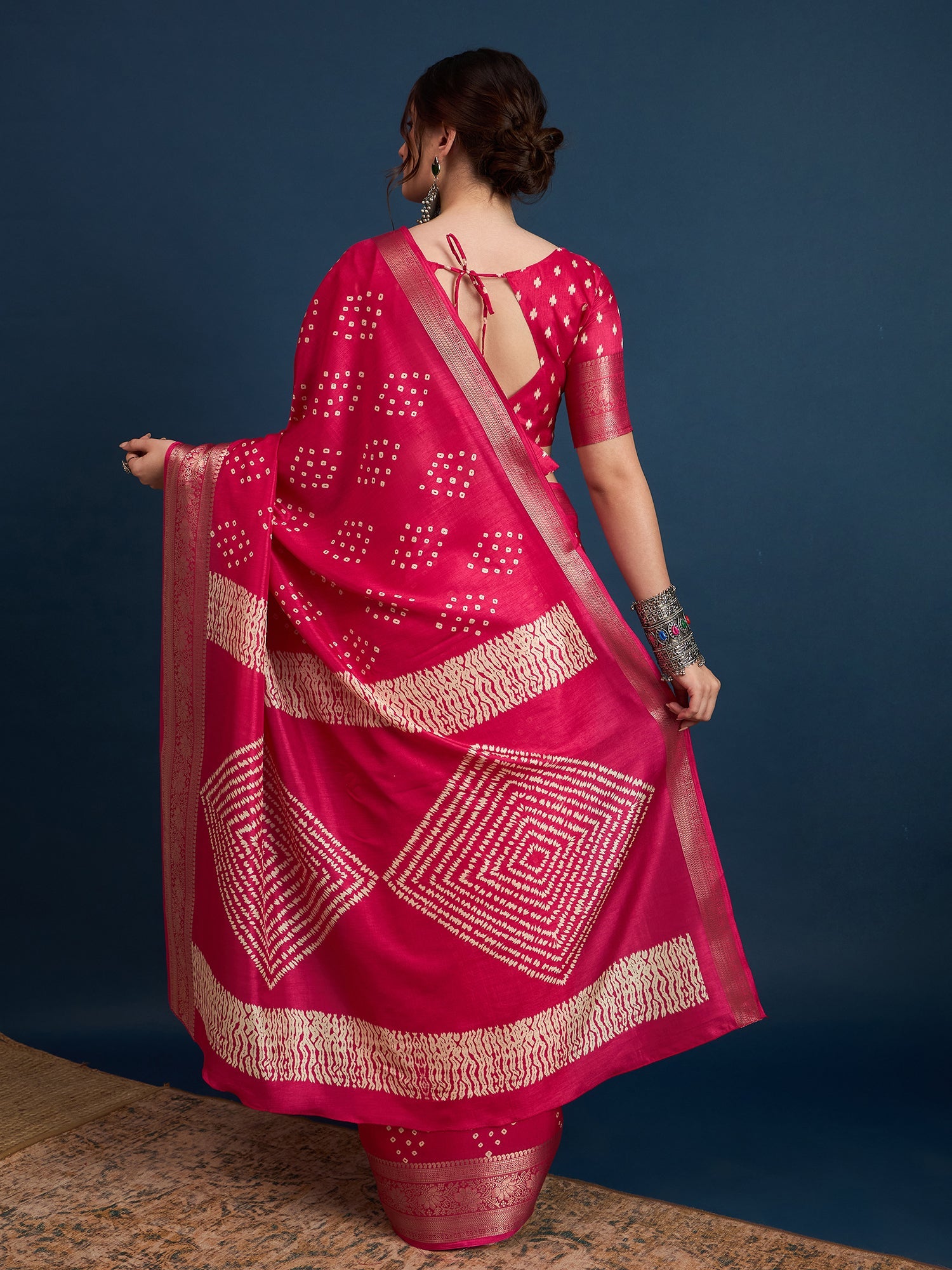 Hot Pink Bandhani Silk Saree - Ressa