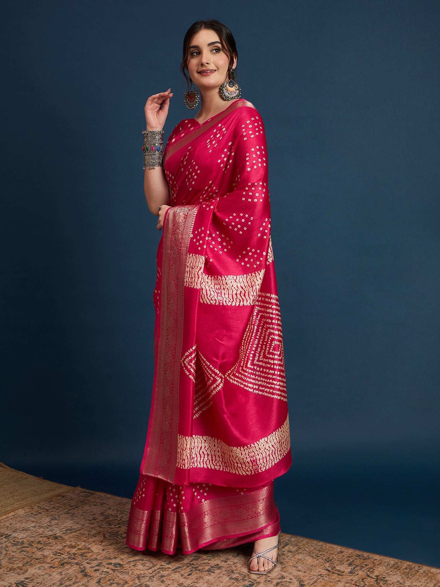 Hot Pink Bandhani Silk Saree - Ressa