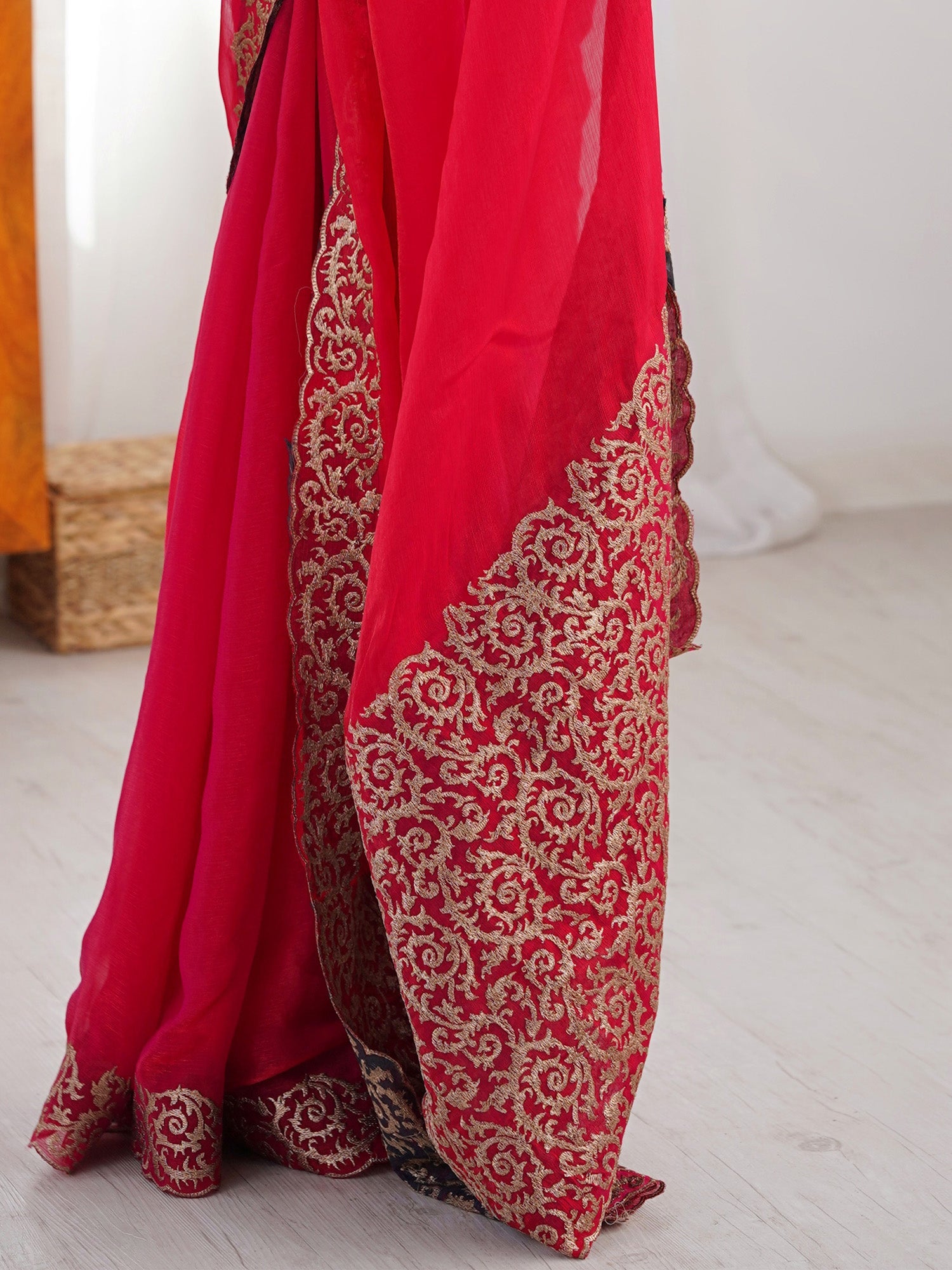 Hot Pink Georgette Embroidered Border Saree - Ressa