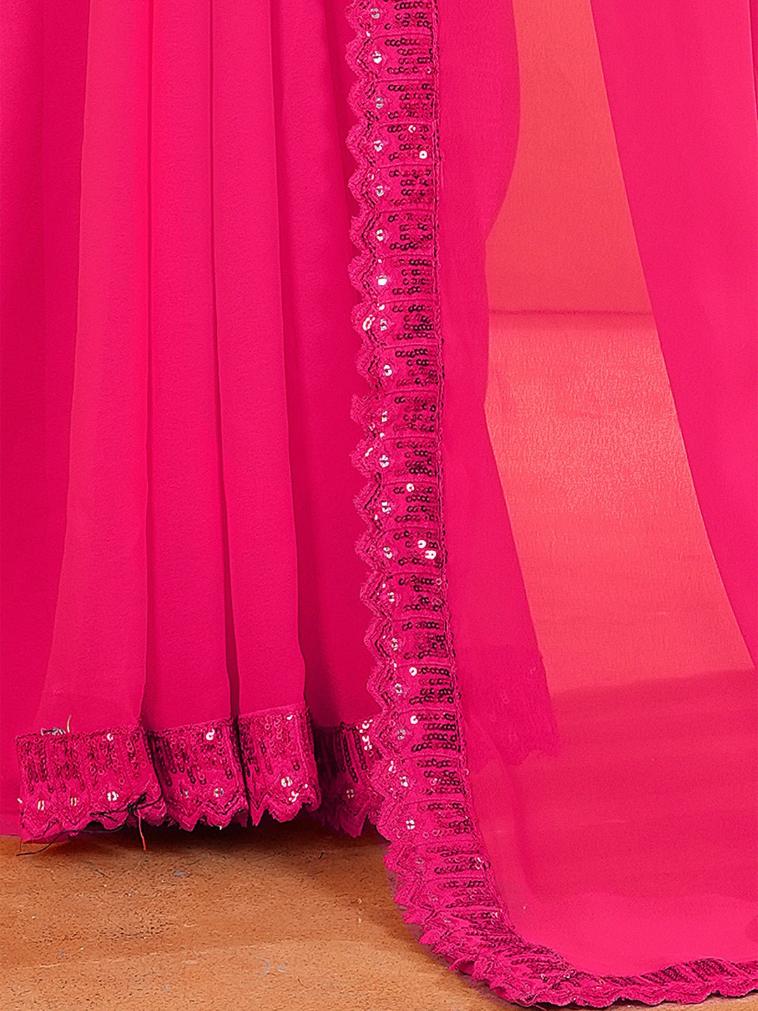 Hot Pink Georgette Saree with Sequin & Crystal Embellished Border - Ressa