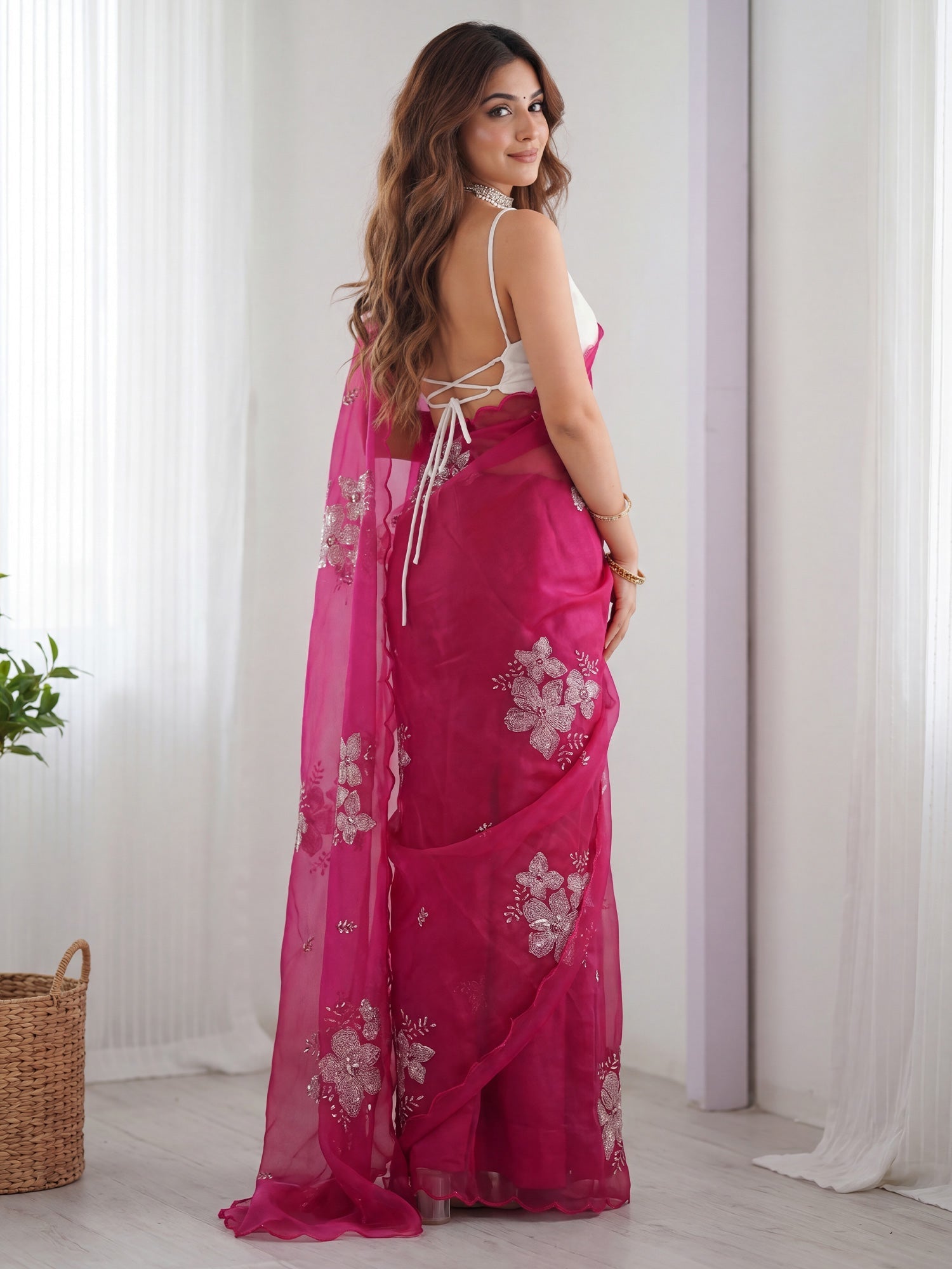 Hot Pink Organza Saree - Ressa