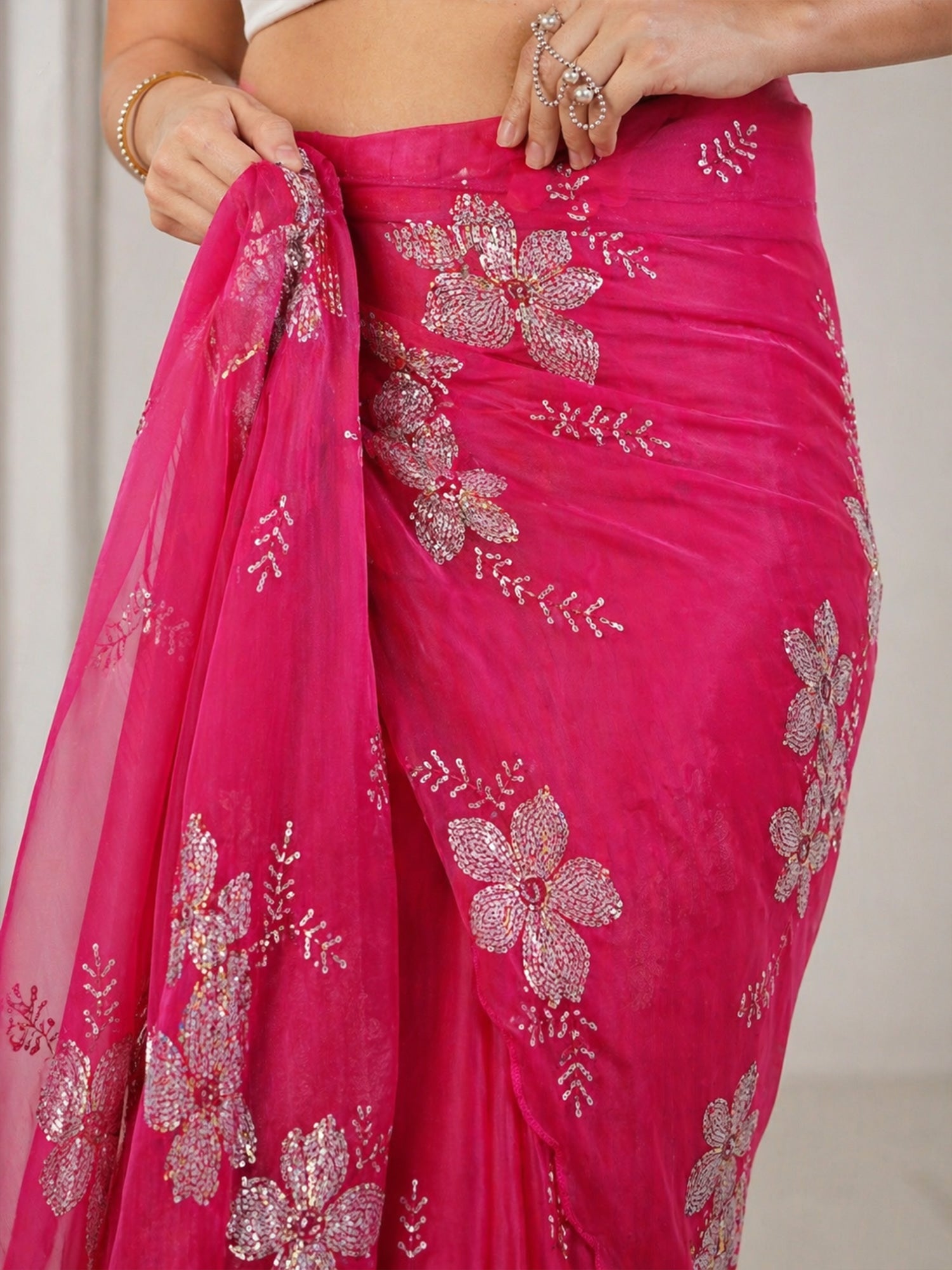 Hot Pink Organza Saree - Ressa