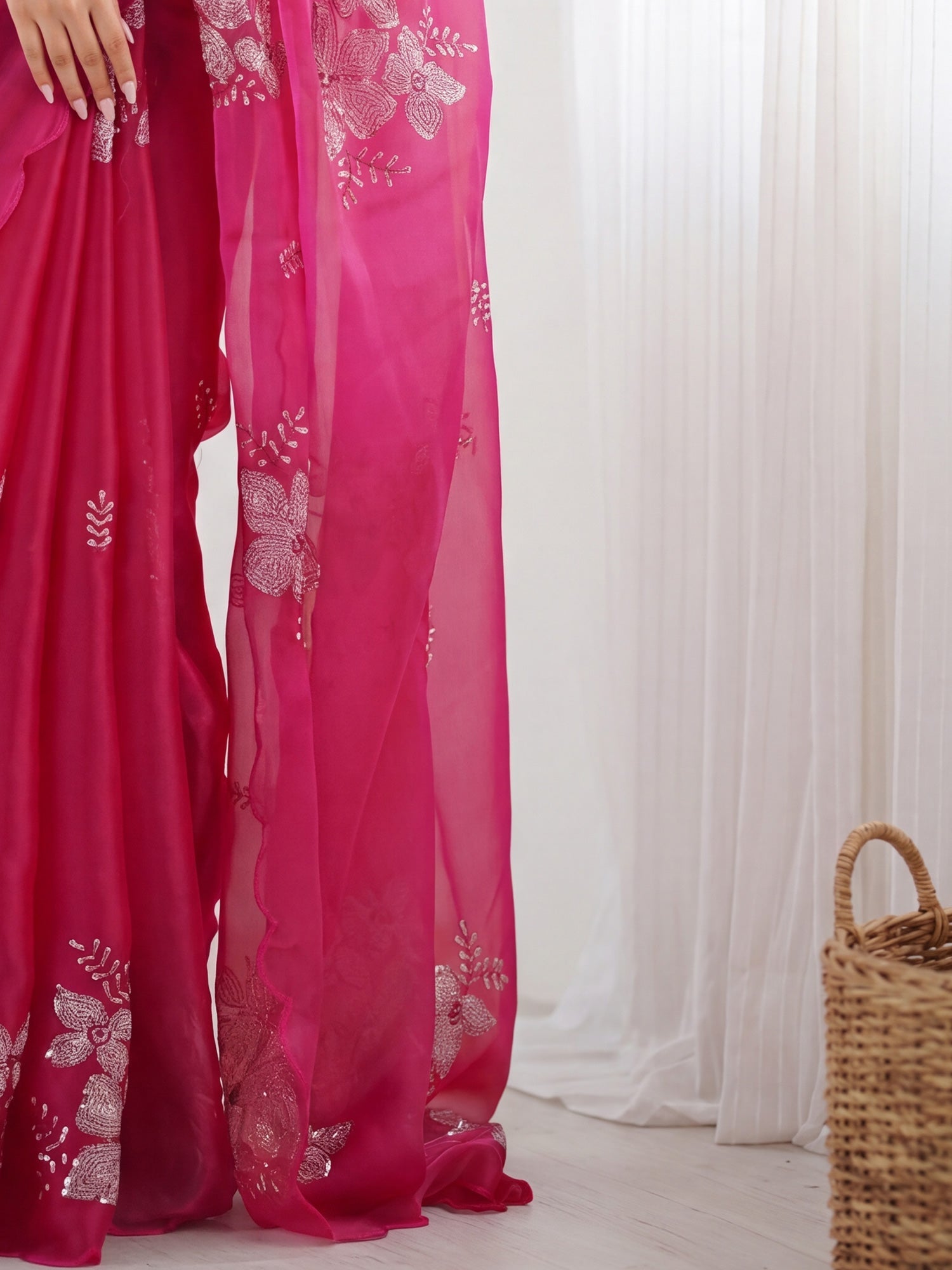 Hot Pink Organza Saree - Ressa