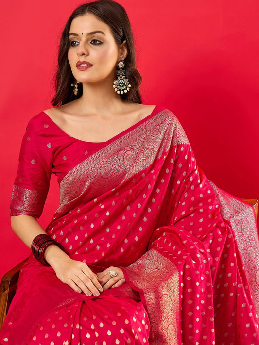 Hot Pink Silk Banarasi Style Zari Woven Saree - Ressa