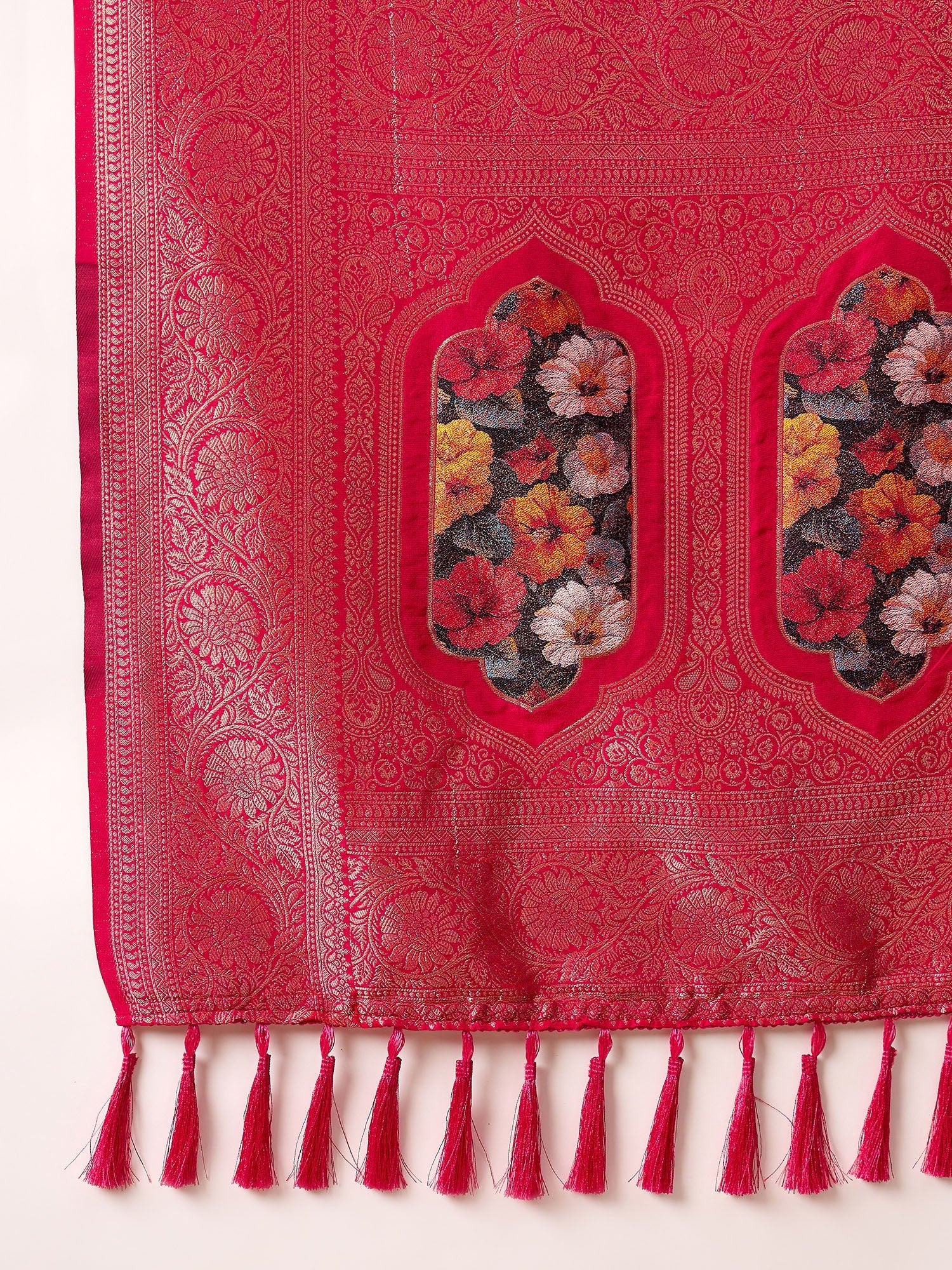 Hot Pink Silk Banarasi Style Zari Woven Saree - Ressa